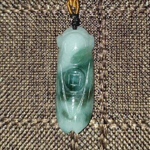 Vintage Hand-Carved Natural Type A Green Jade Cicada Pendant Necklace